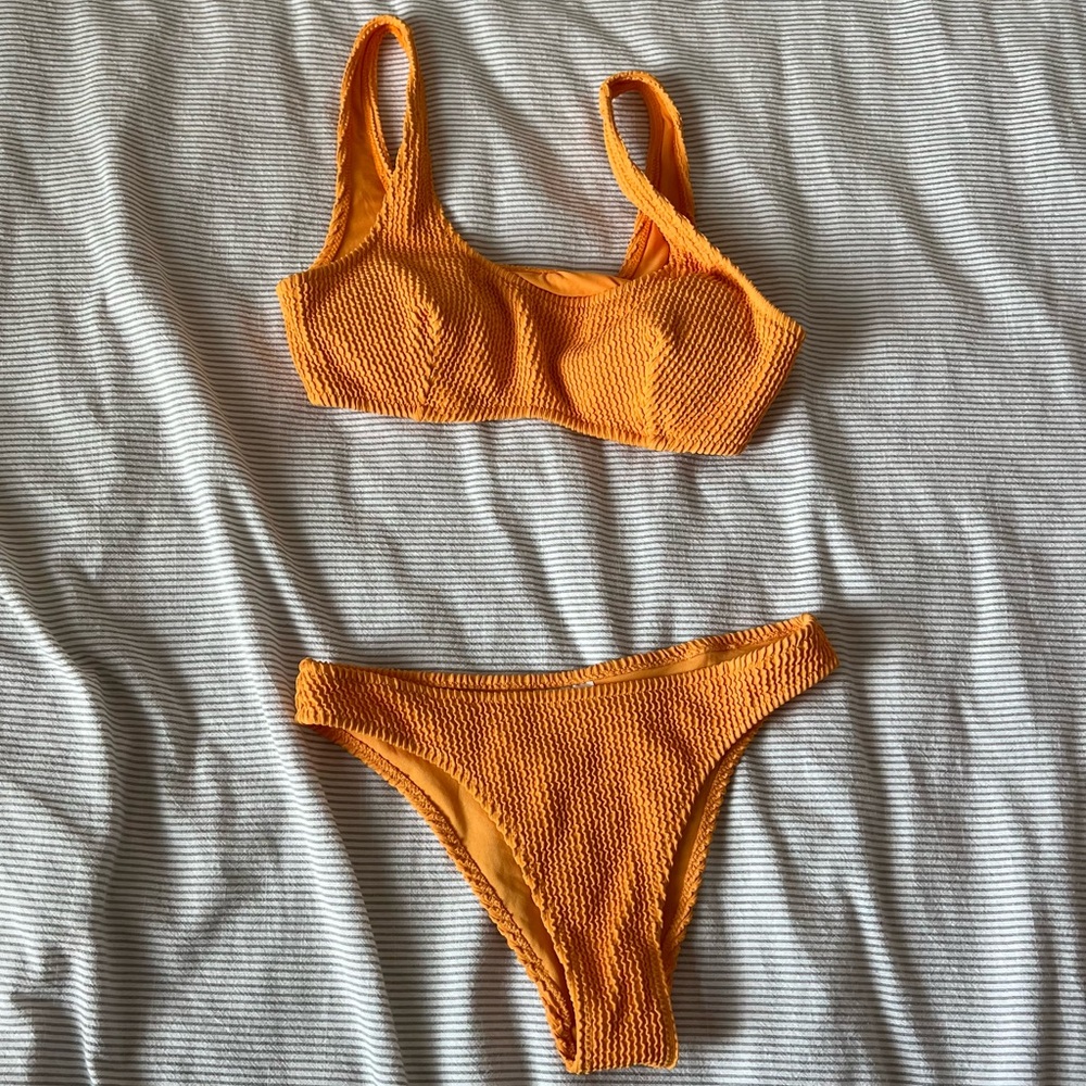 H&M Orange Textured Two-Piece Bikini Set